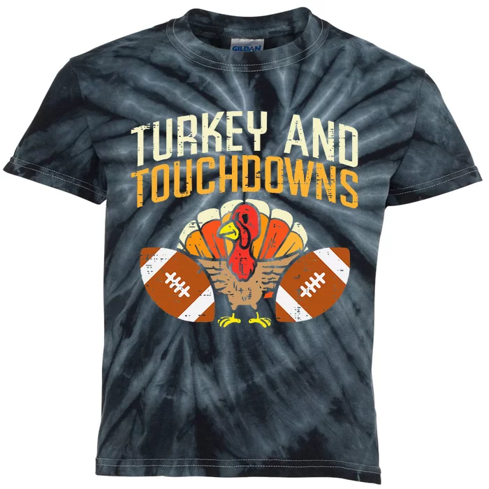 Turkey And Touchdowns American Football Thanksgiving Season Kids Tie-Dye T-Shirt