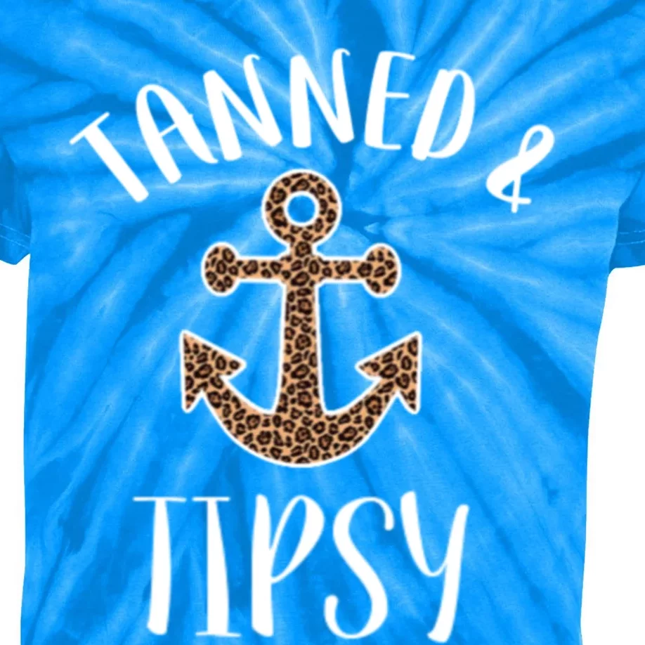 Tanned And Tipsy Anchor Leopard Print Beach Vacation Boat Gift Kids Tie-Dye T-Shirt