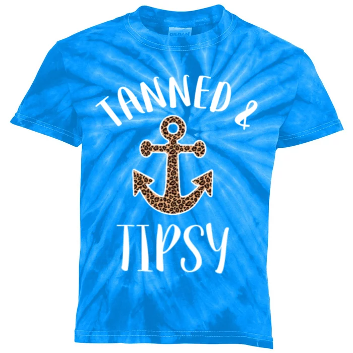 Tanned And Tipsy Anchor Leopard Print Beach Vacation Boat Gift Kids Tie-Dye T-Shirt