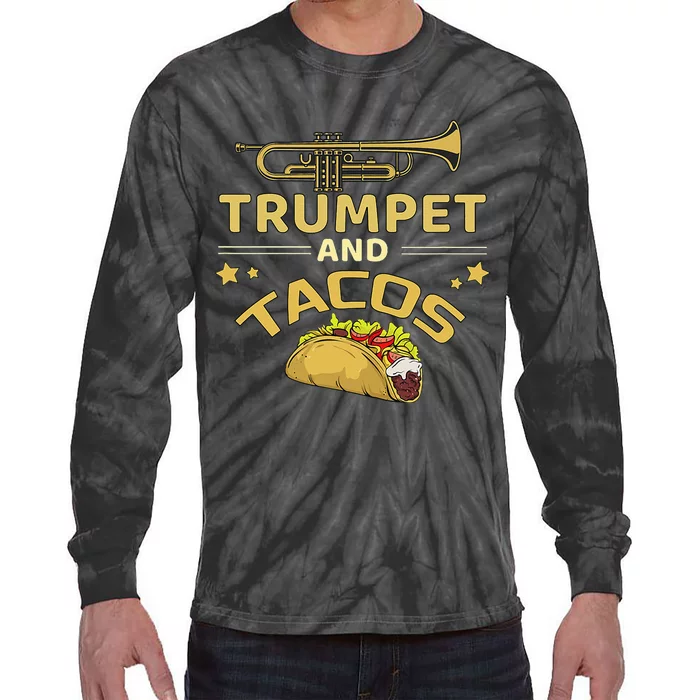 Trumpet And Tacos Lover Marching Band Trumpet Player Gift Tie-Dye Long Sleeve Shirt