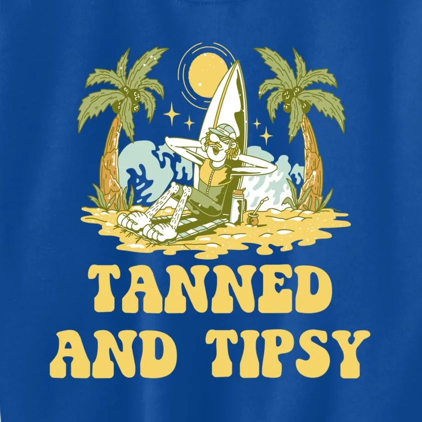 Tanned And Tipsy Beach Beer Lover Ocean Er Sunbathing Gift Kids Sweatshirt