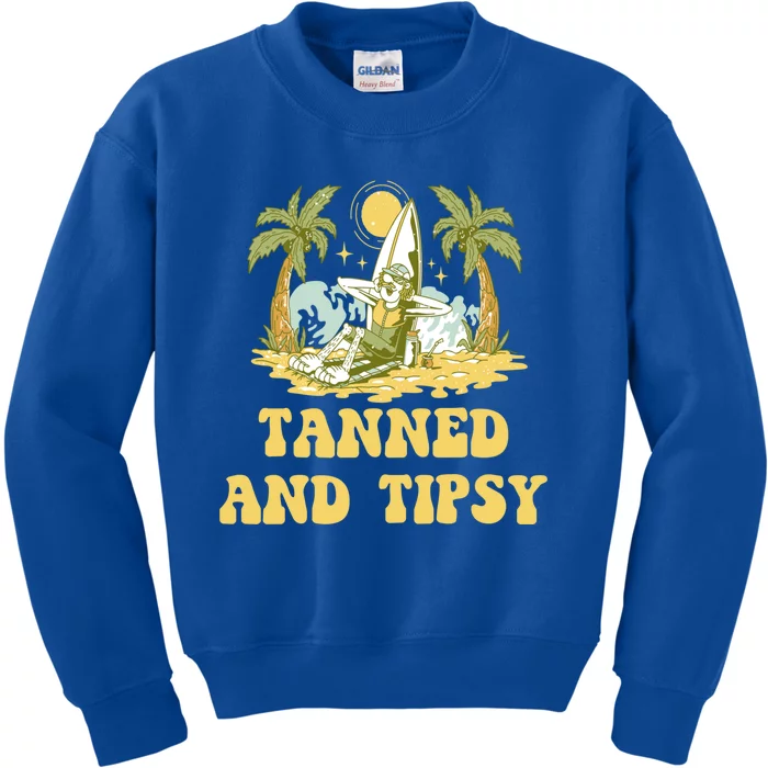 Tanned And Tipsy Beach Beer Lover Ocean Er Sunbathing Gift Kids Sweatshirt