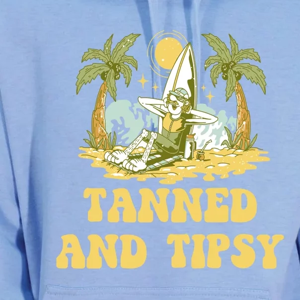 Tanned And Tipsy Beach Beer Lover Ocean Er Sunbathing Gift Unisex Surf Hoodie