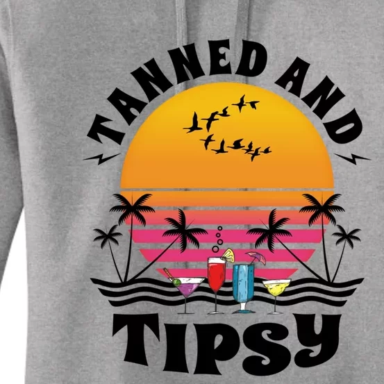 Tanned And Tipsy Beach Ing Retro Sunset Summer Vacation Cute Gift Women's Pullover Hoodie