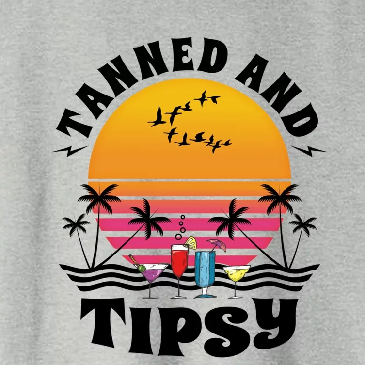 Tanned And Tipsy Beach Ing Retro Sunset Summer Vacation Cute Gift Women's Crop Top Tee