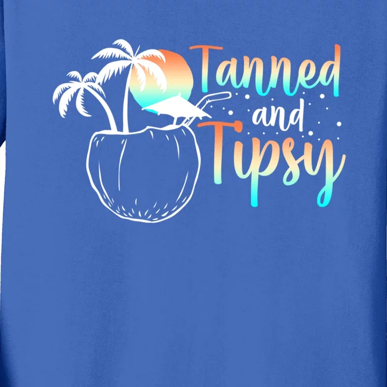 Tanned And Tipsy N Retro Beach Vacation Cute Gift Kids Long Sleeve Shirt