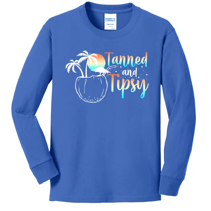 Tanned And Tipsy N Retro Beach Vacation Cute Gift Kids Long Sleeve Shirt