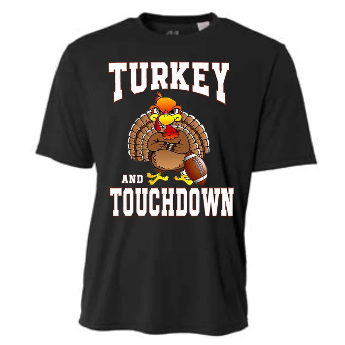 Turkey And Touchdowns Football Retro Thanksgiving Cooling Performance Crew T-Shirt