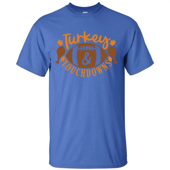 Turkey And Touchdowns Football Retro Thanksgiving Cute Gift Tall T-Shirt