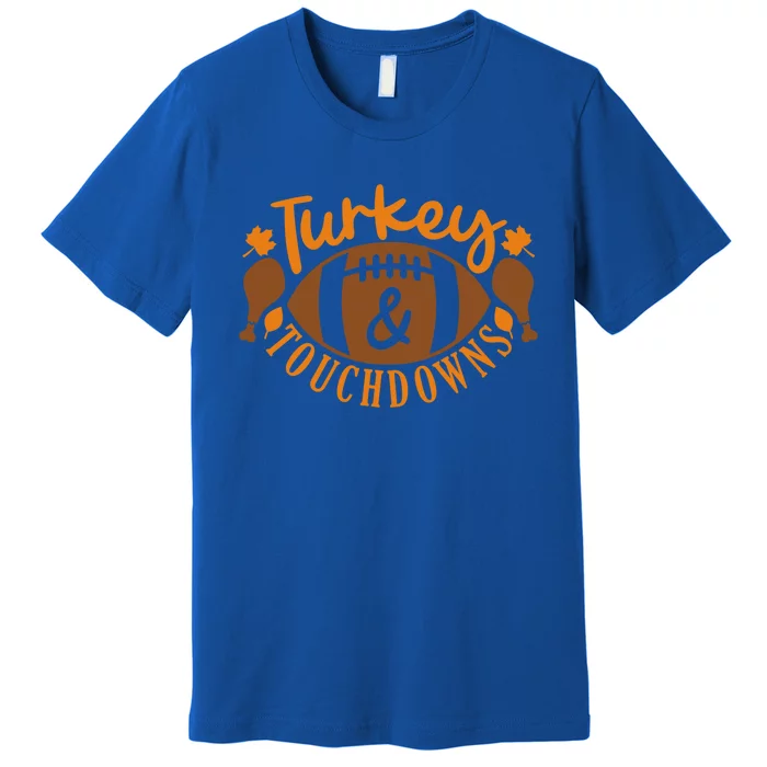 Turkey And Touchdowns Football Retro Thanksgiving Cute Gift Premium T-Shirt