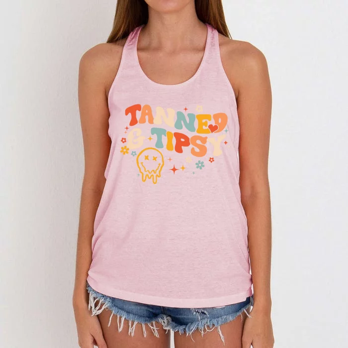 Tanned And Tipsy Funny Summer Tops Beach Meaningful Gift Women's Knotted Racerback Tank