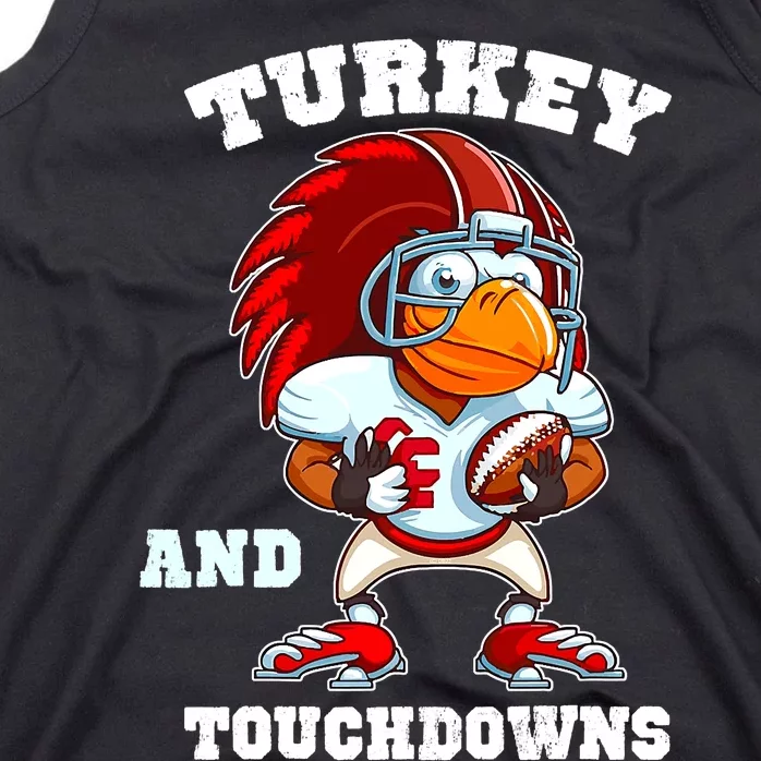 Turkey And Touchdowns Football Thanksgiving Funny Tank Top