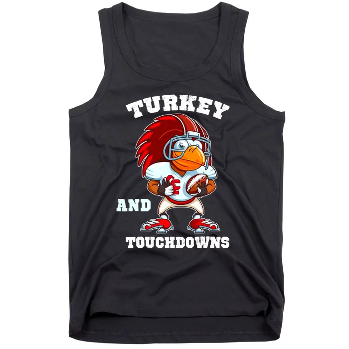 Turkey And Touchdowns Football Thanksgiving Funny Tank Top