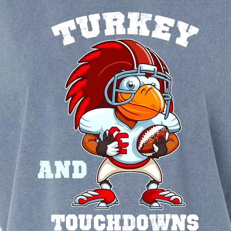 Turkey And Touchdowns Football Thanksgiving Funny Garment-Dyed Women's Muscle Tee