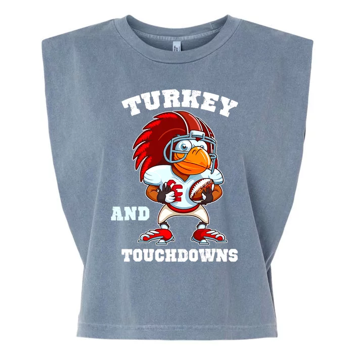 Turkey And Touchdowns Football Thanksgiving Funny Garment-Dyed Women's Muscle Tee