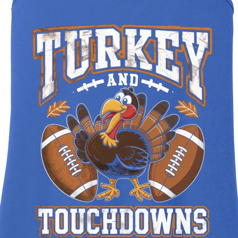 Turkey And Touchdowns Football Thanksgiving Meaningful Gift Ladies Essential Tank