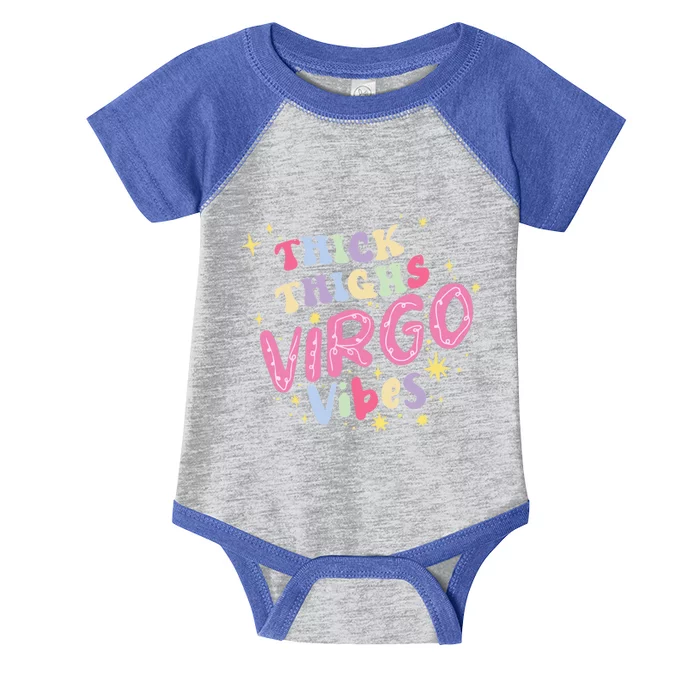 Thick And Thighs Virgo Vibes August September Birthday Groovy Funny Gift Infant Baby Jersey Bodysuit