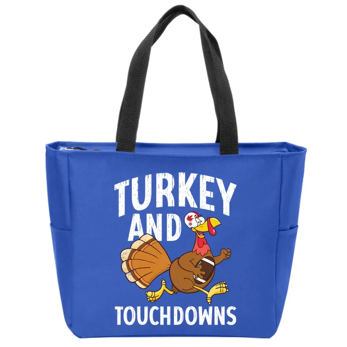 Turkey And Touchdowns Funny Thanksgiving Football Gift Zip Tote Bag