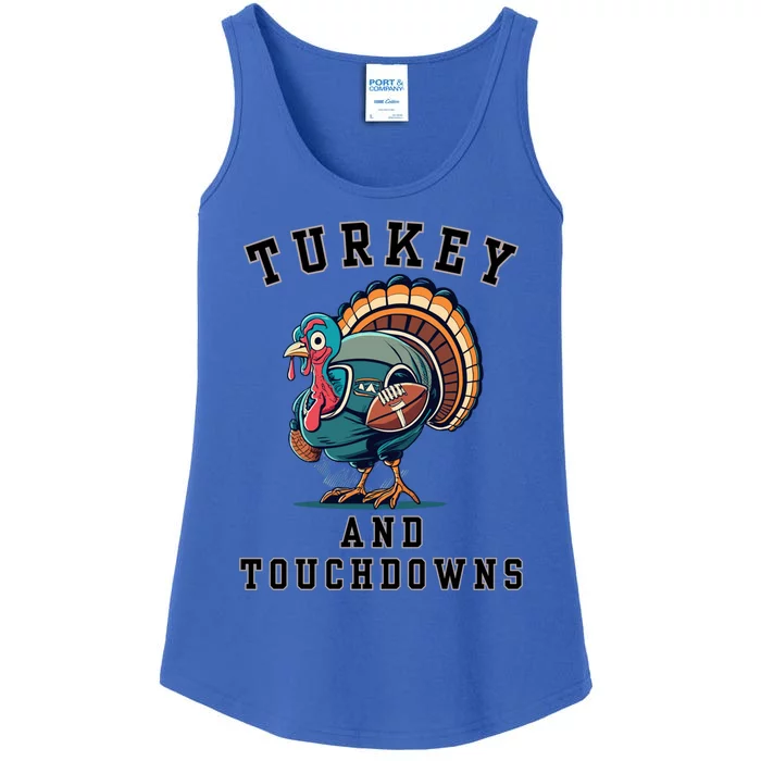 Turkey And Touchdowns Funny Ugly Thanksgiving Gift Ladies Essential Tank