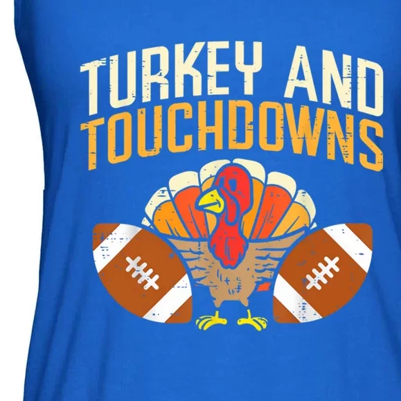 Turkey And Touchdowns Thanksgiving Football Great Gift Ladies Essential Flowy Tank