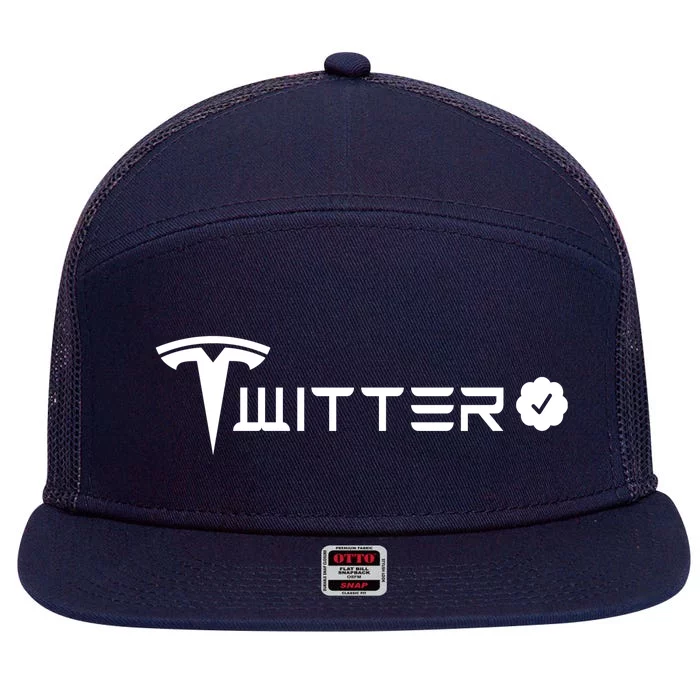 Twitter And Tesla Combined Logo 7 Panel Mesh Trucker Snapback Hat