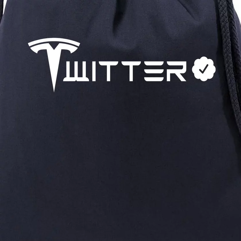 Twitter And Tesla Combined Logo Drawstring Bag