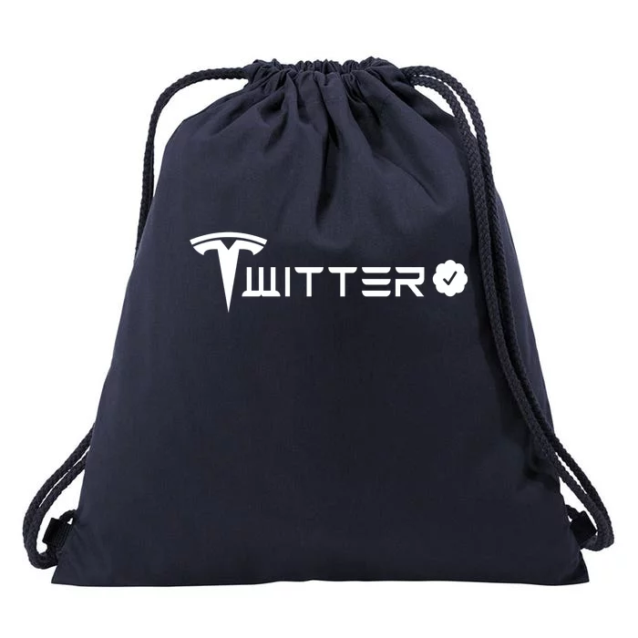 Twitter And Tesla Combined Logo Drawstring Bag