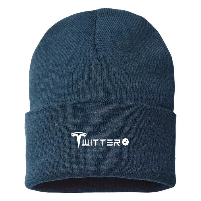 Twitter And Tesla Combined Logo Sustainable Knit Beanie