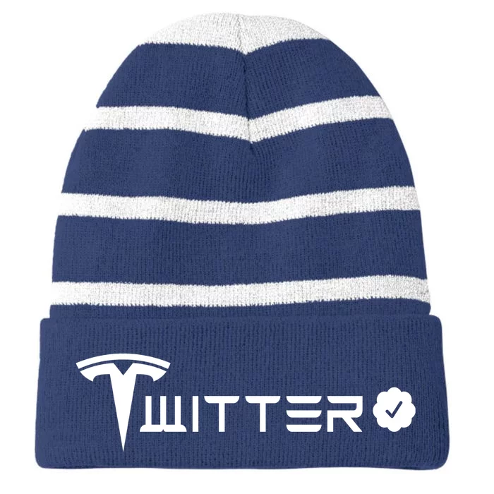 Twitter And Tesla Combined Logo Striped Beanie with Solid Band