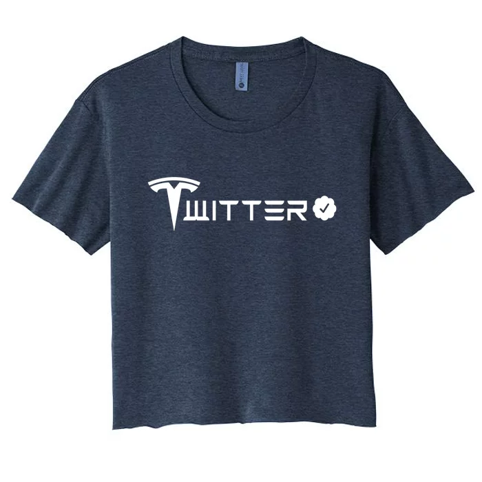 Twitter And Tesla Combined Logo Women's Crop Top Tee