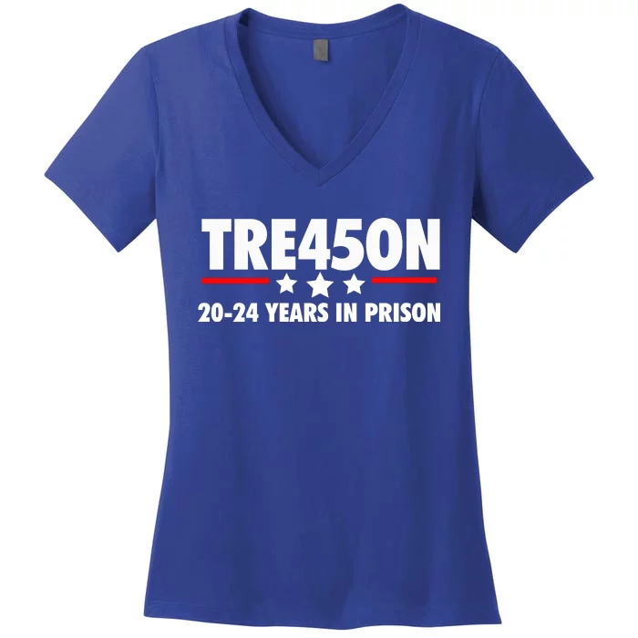 TRE45ON Anti Trump Treason 45 Women's V-Neck T-Shirt