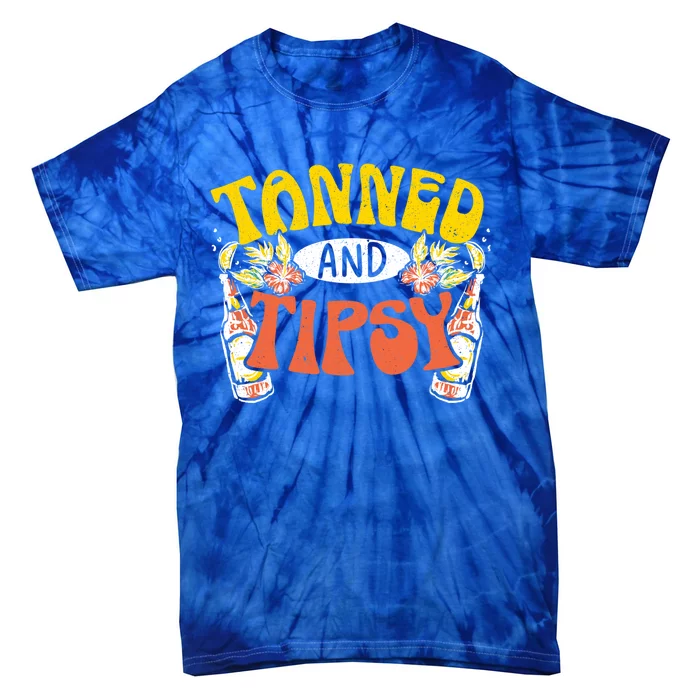 Tanned And Tipsy Sunset Summertime Beach Vacation Summer Gift Tie-Dye T-Shirt