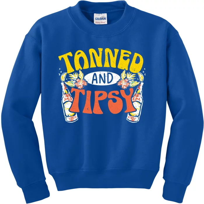 Tanned And Tipsy Sunset Summertime Beach Vacation Summer Gift Kids Sweatshirt