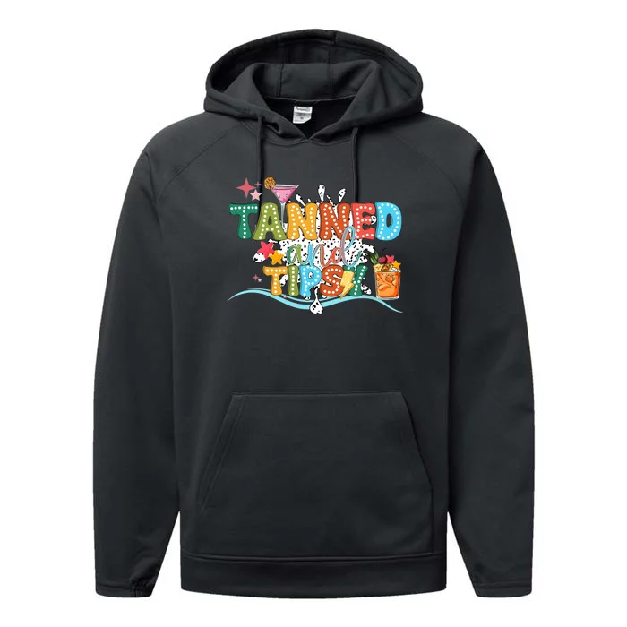 Tanned And Tipsy Funny Summer Quotes Performance Fleece Hoodie