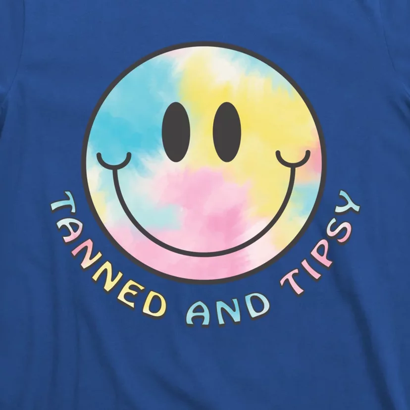 Tanned And Tipsy Tie Dye Happy Face Beach Smile Face Summer Funny Gift T-Shirt