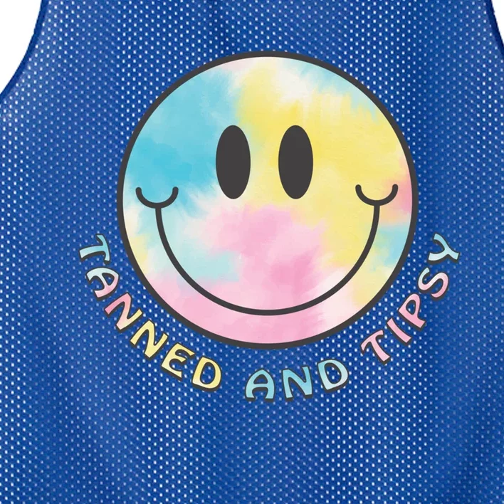 Tanned And Tipsy Tie Dye Happy Face Beach Smile Face Summer Funny Gift Mesh Reversible Basketball Jersey Tank