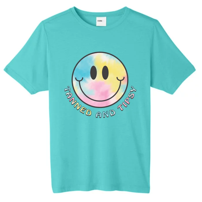 Tanned And Tipsy Tie Dye Happy Face Beach Smile Face Summer Funny Gift ChromaSoft Performance T-Shirt