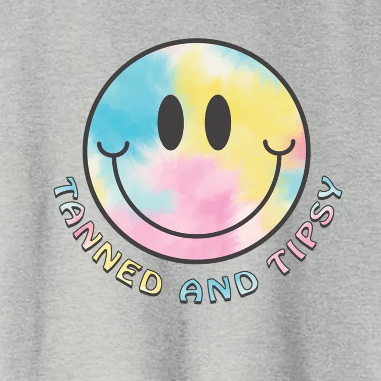 Tanned And Tipsy Tie Dye Happy Face Beach Smile Face Summer Funny Gift Women's Crop Top Tee