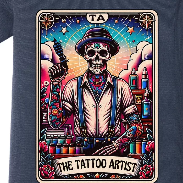 Tattoo Artist Tarot Card Skeleton Drawing Tattooist Tarot Baby Bodysuit