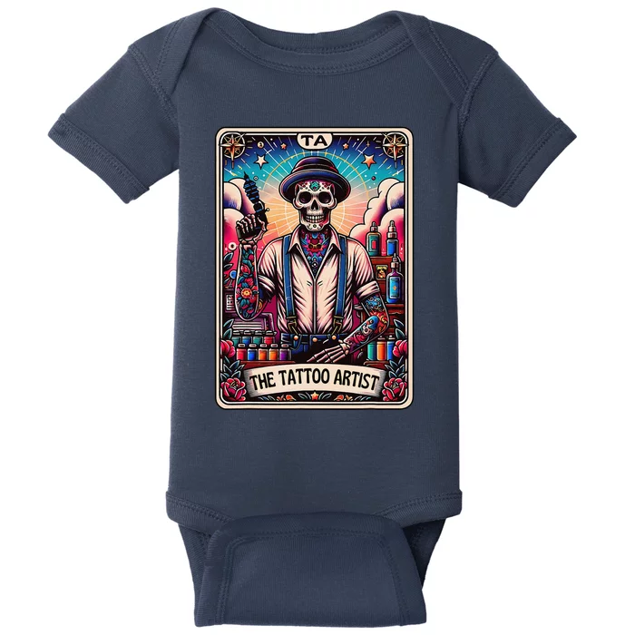 Tattoo Artist Tarot Card Skeleton Drawing Tattooist Tarot Baby Bodysuit