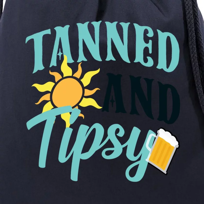 Tanned And Tipsy Vacation Quote Funny Gift Drawstring Bag