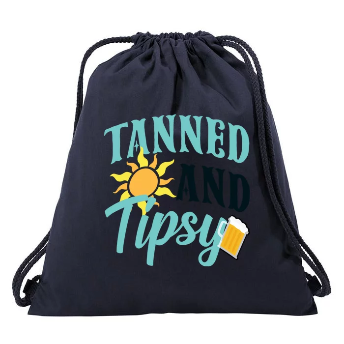 Tanned And Tipsy Vacation Quote Funny Gift Drawstring Bag