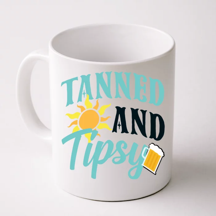 Tanned And Tipsy Vacation Quote Funny Gift Front & Back Coffee Mug