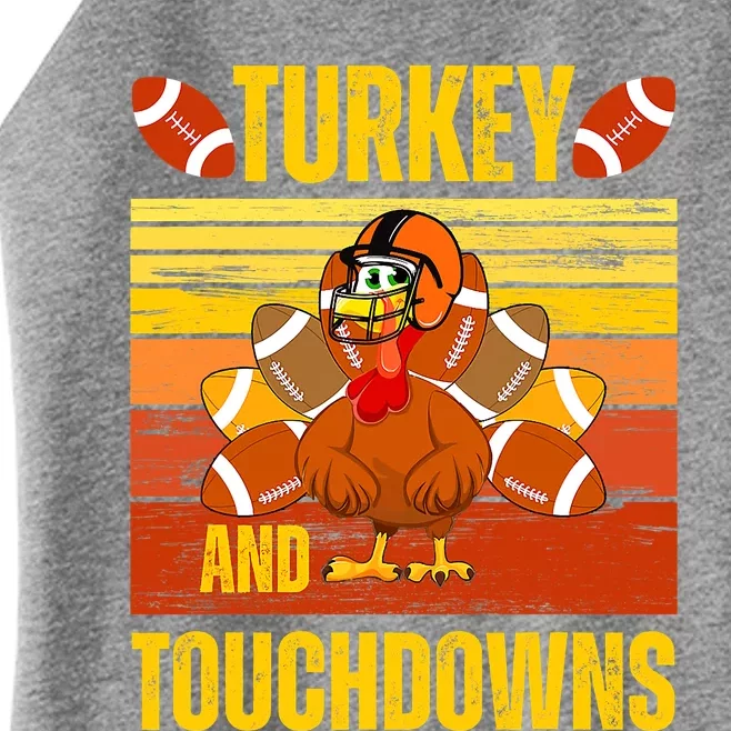 Turkey and Touchdowns Funny Thanksgiving Football Women’s Perfect Tri Rocker Tank