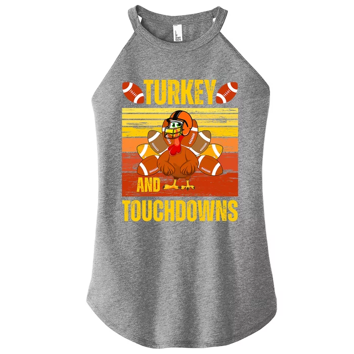 Turkey and Touchdowns Funny Thanksgiving Football Women’s Perfect Tri Rocker Tank