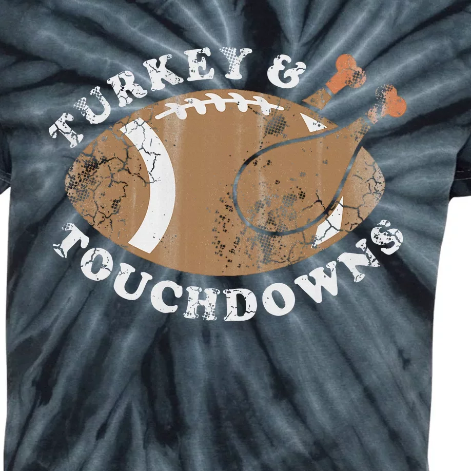 Turkey And Touchdowns Thanksgiving Football Kids Tie-Dye T-Shirt