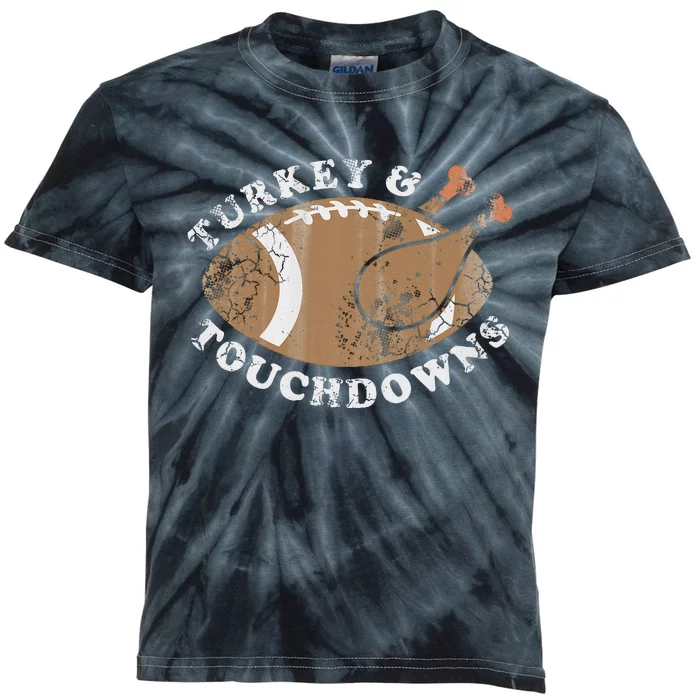 Turkey And Touchdowns Thanksgiving Football Kids Tie-Dye T-Shirt