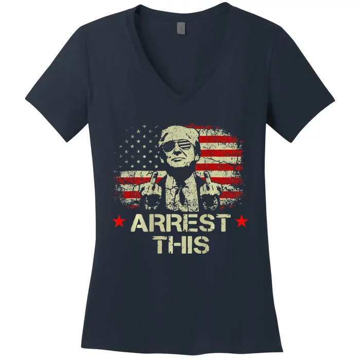 Trump Arrest This Funny Trump 2024 Front On The Back Women's V-Neck T-Shirt