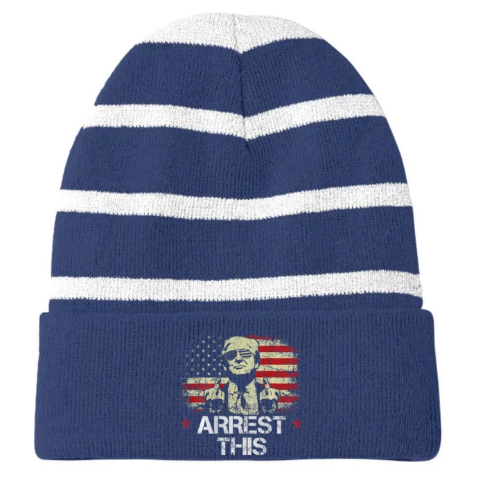 Trump Arrest This Funny Pro Trump 2024 Striped Beanie with Solid Band