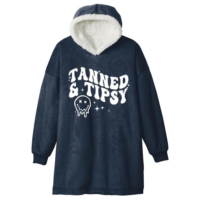 Tanned And Tipsy Hello Summer Vibes Beach Vacay Summertime Gift Hooded Wearable Blanket